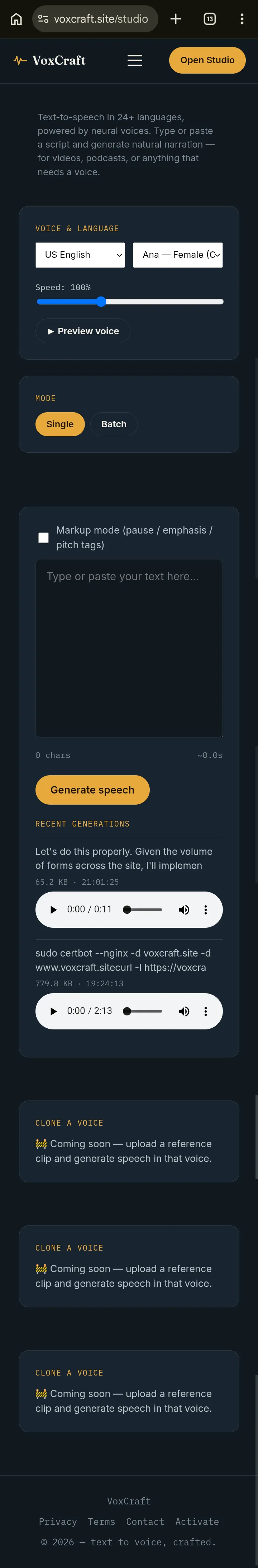 VoxCraft — Text to voice, crafted gallery image