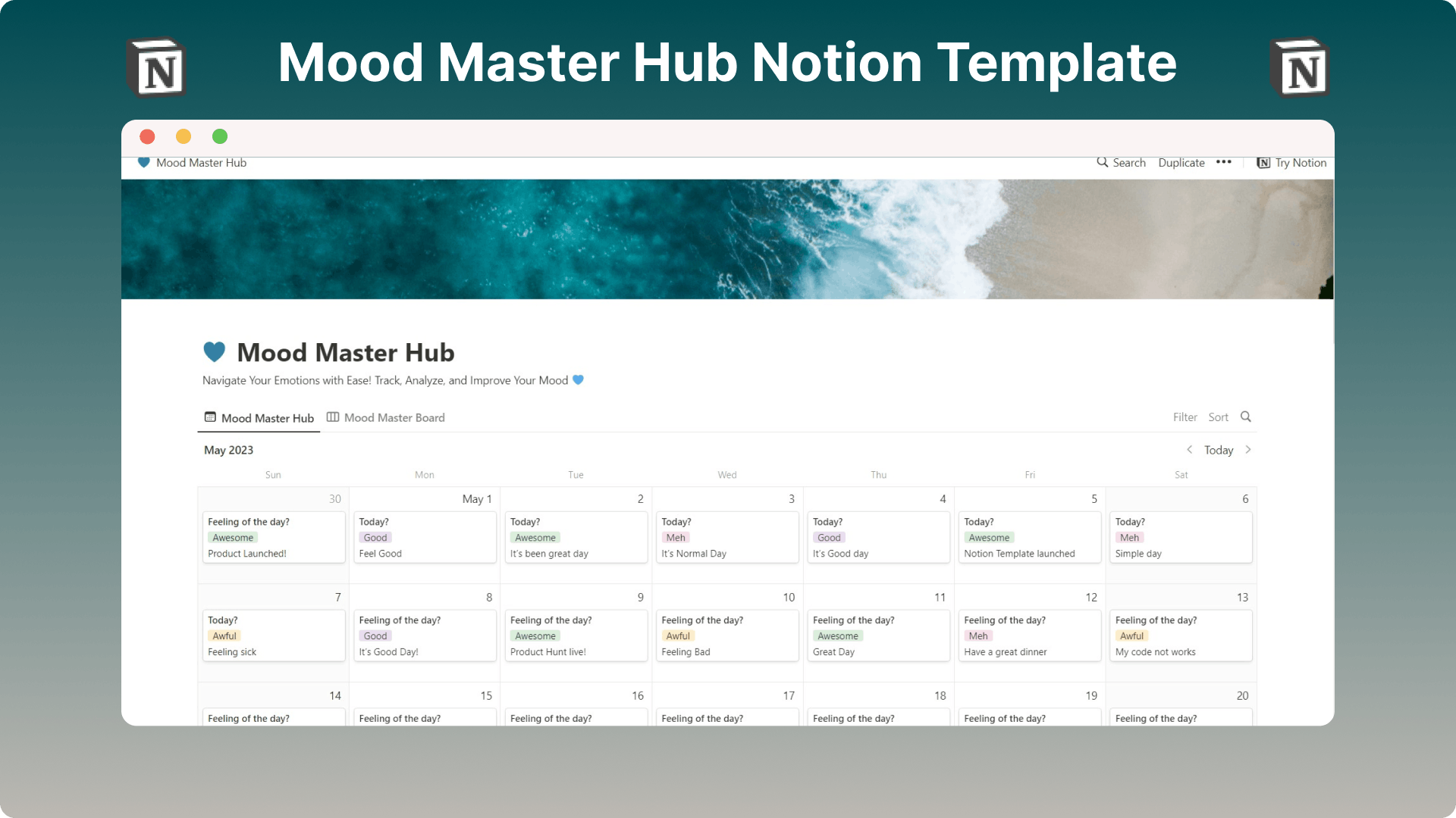 Mood Master Hub Notion Template media 1