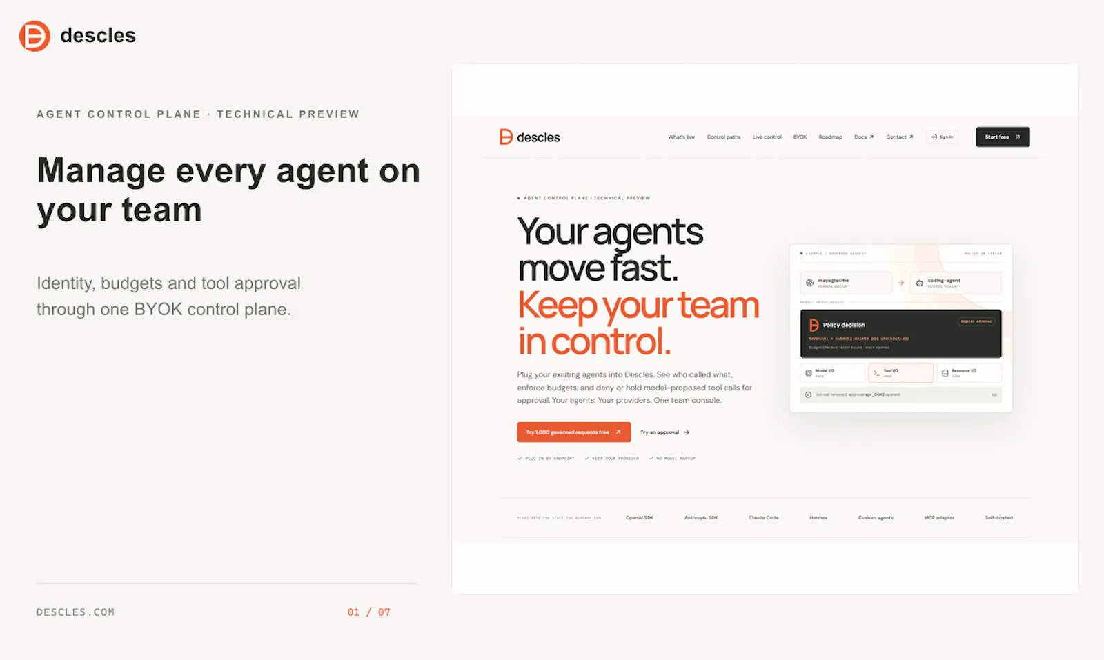 Descles agent control plane screenshot 2