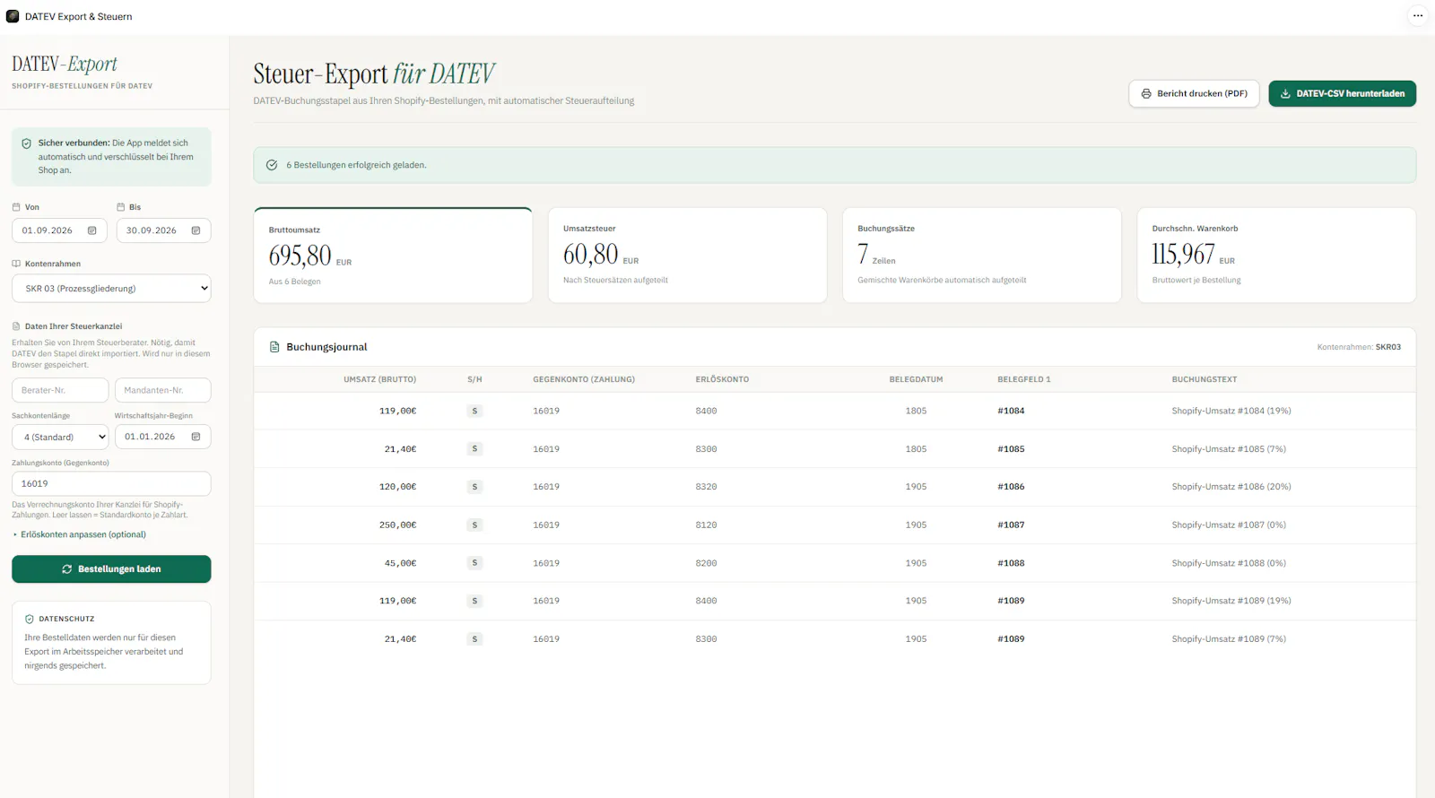 DATEV Export for Shopify  screenshot 1