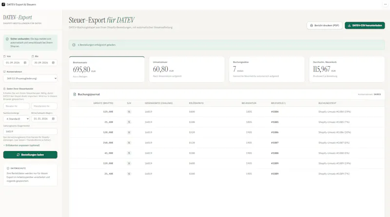 DATEV Export for Shopify  screenshot 1
