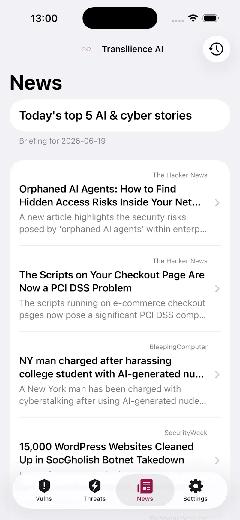 Transilience CISO Threat Alert App screenshot 1