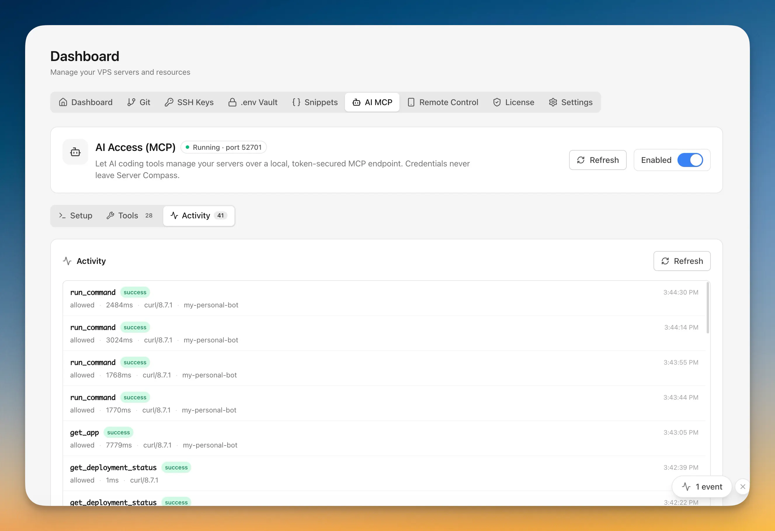 Server Compass 1.42 - Vercel UX + AI MCP screenshot 3