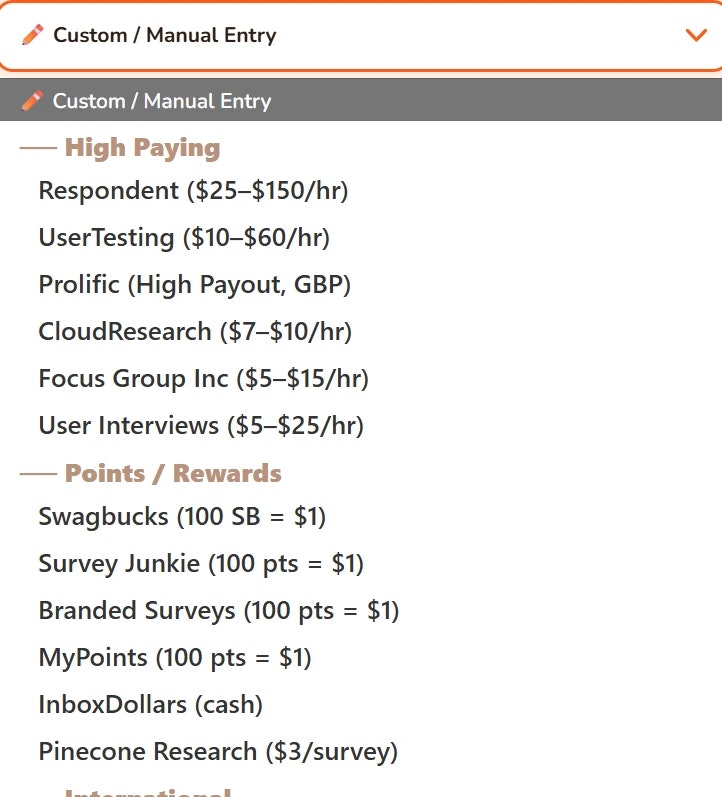 Survey Earnings Calculator - Main product screenshot demonstrating key features and user interface