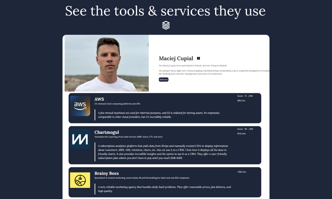 Основатели стеки - Посмотрите, что используют основатели SaaS Tools & Services медиа 2
