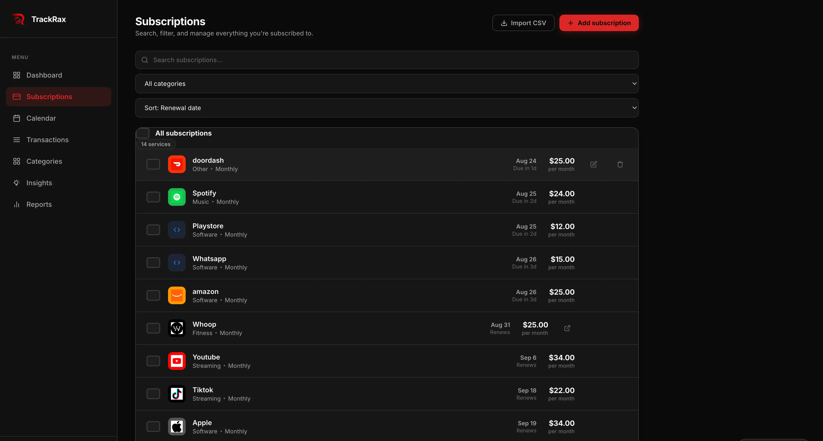 "TrackRax — Track every subscription" gallery image