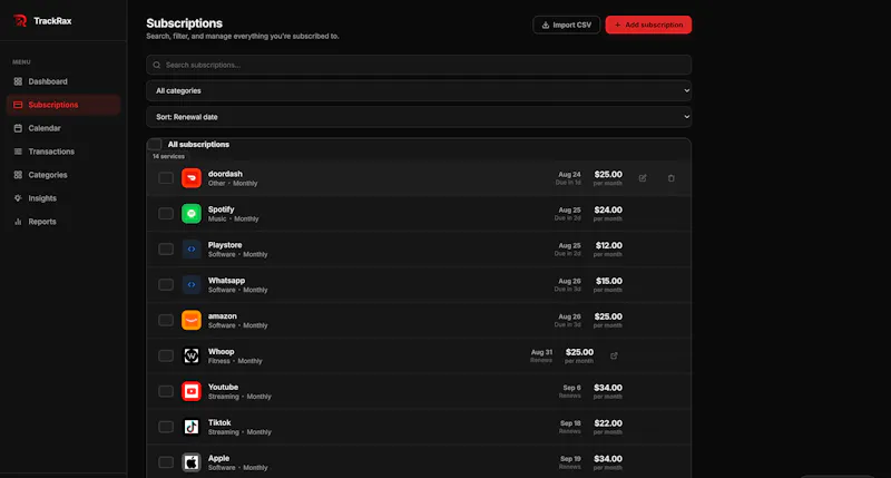 "TrackRax — Track every subscription" screenshot 3