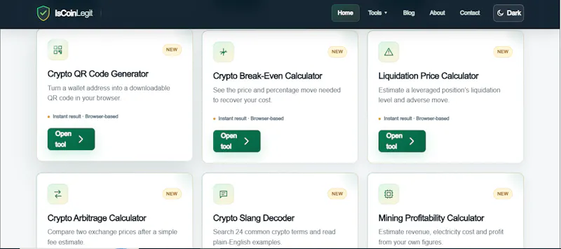 IsCoinLegit — Free Crypto Calculators... screenshot 6