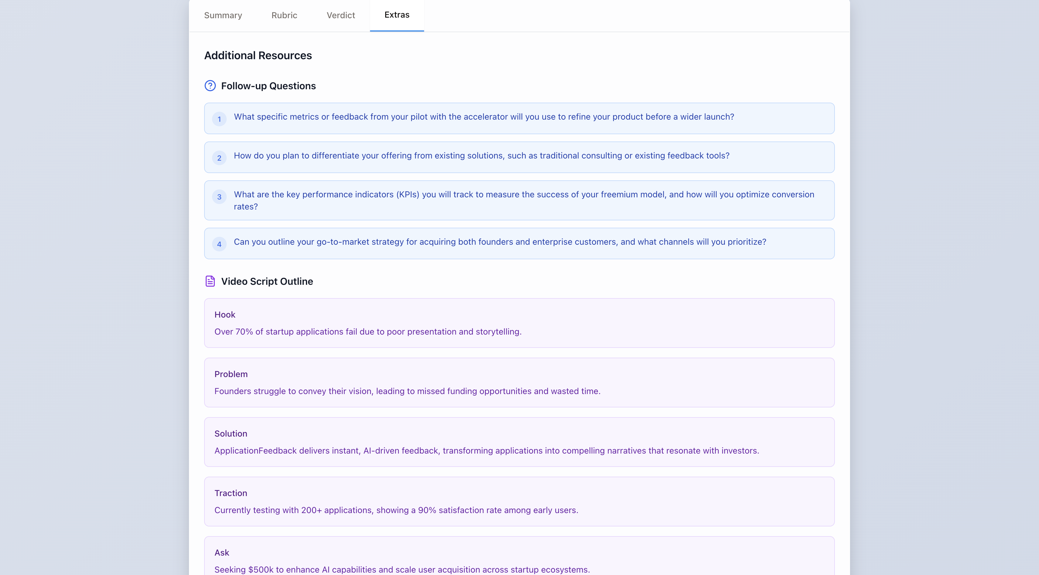 Feedback dell'applicazione media 5