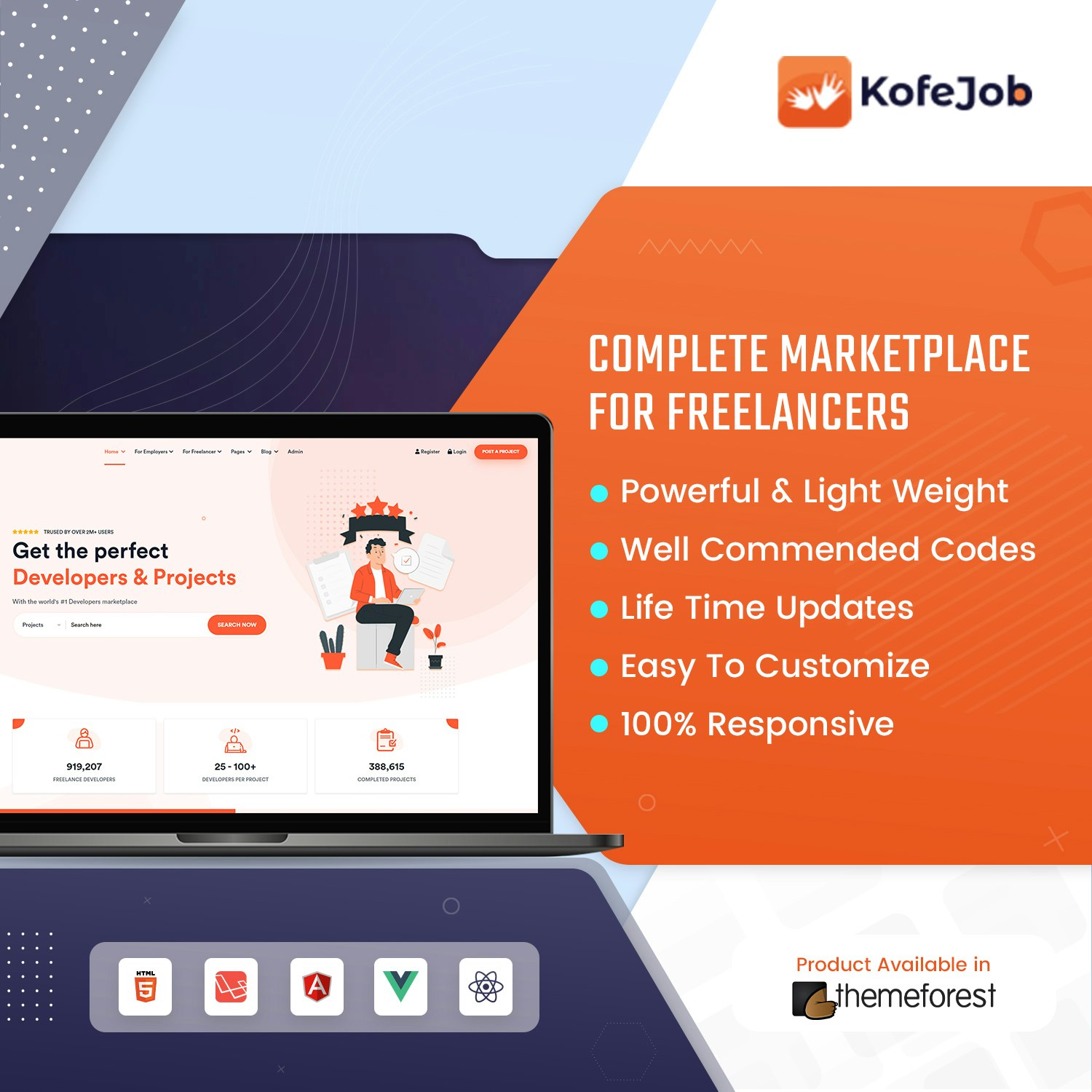 Média Modèle de marché indépendant kofejob - Site Web parfait pour les projets de développeurs en quelques minutes. 1