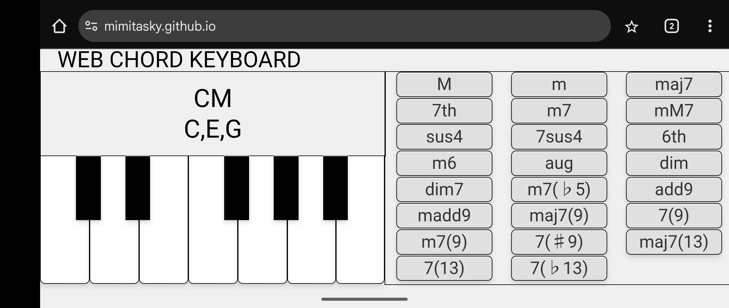 WEB CHORD KEYBOARD - Main product screenshot demonstrating key features and user interface