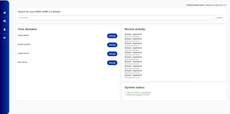 COML.LC - Free Personal Domains screenshot 2