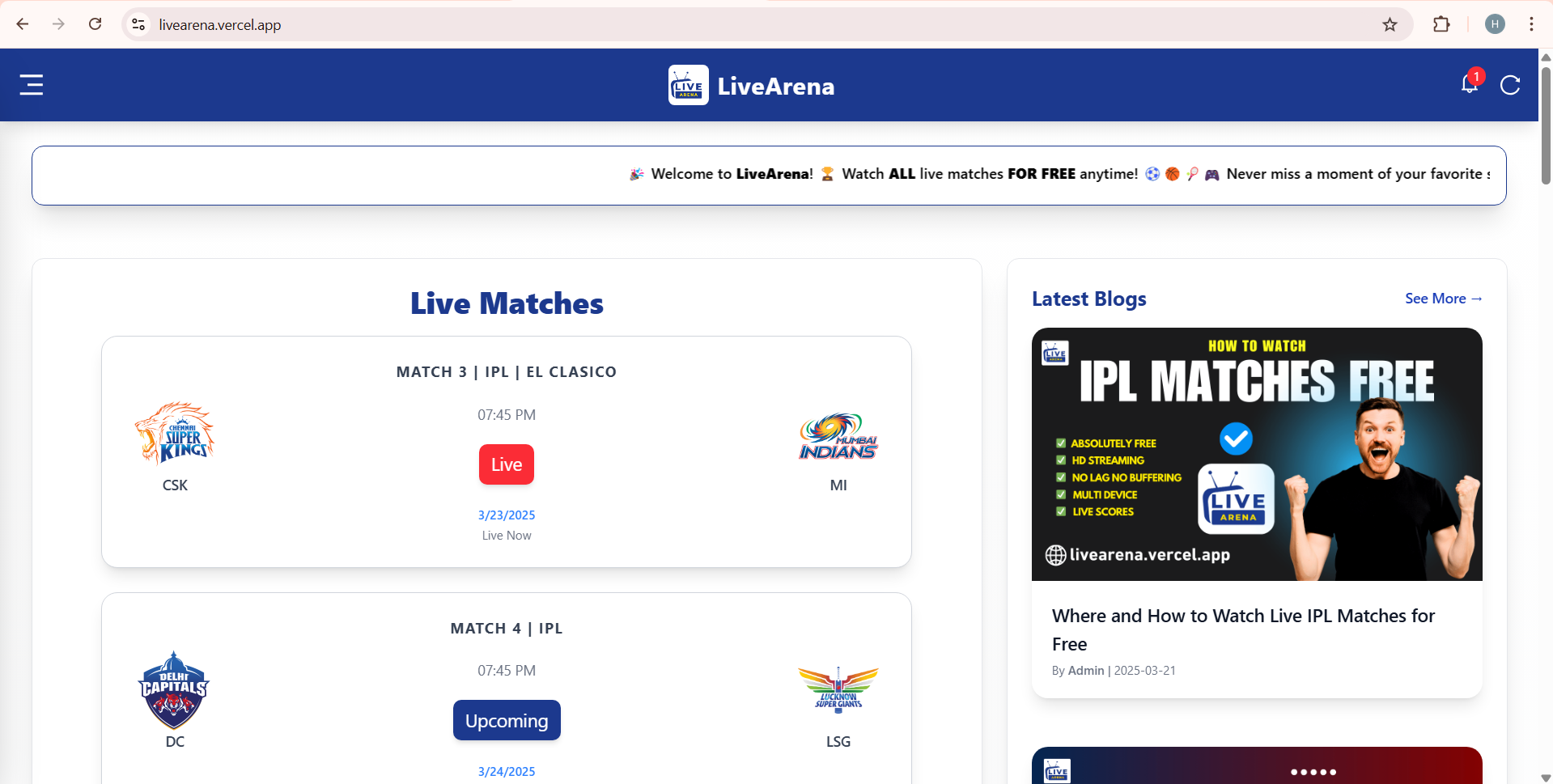 Живая арена - Смотреть IPL Live бесплатно |Спортивная потоковая передача и многое другое медиа 2