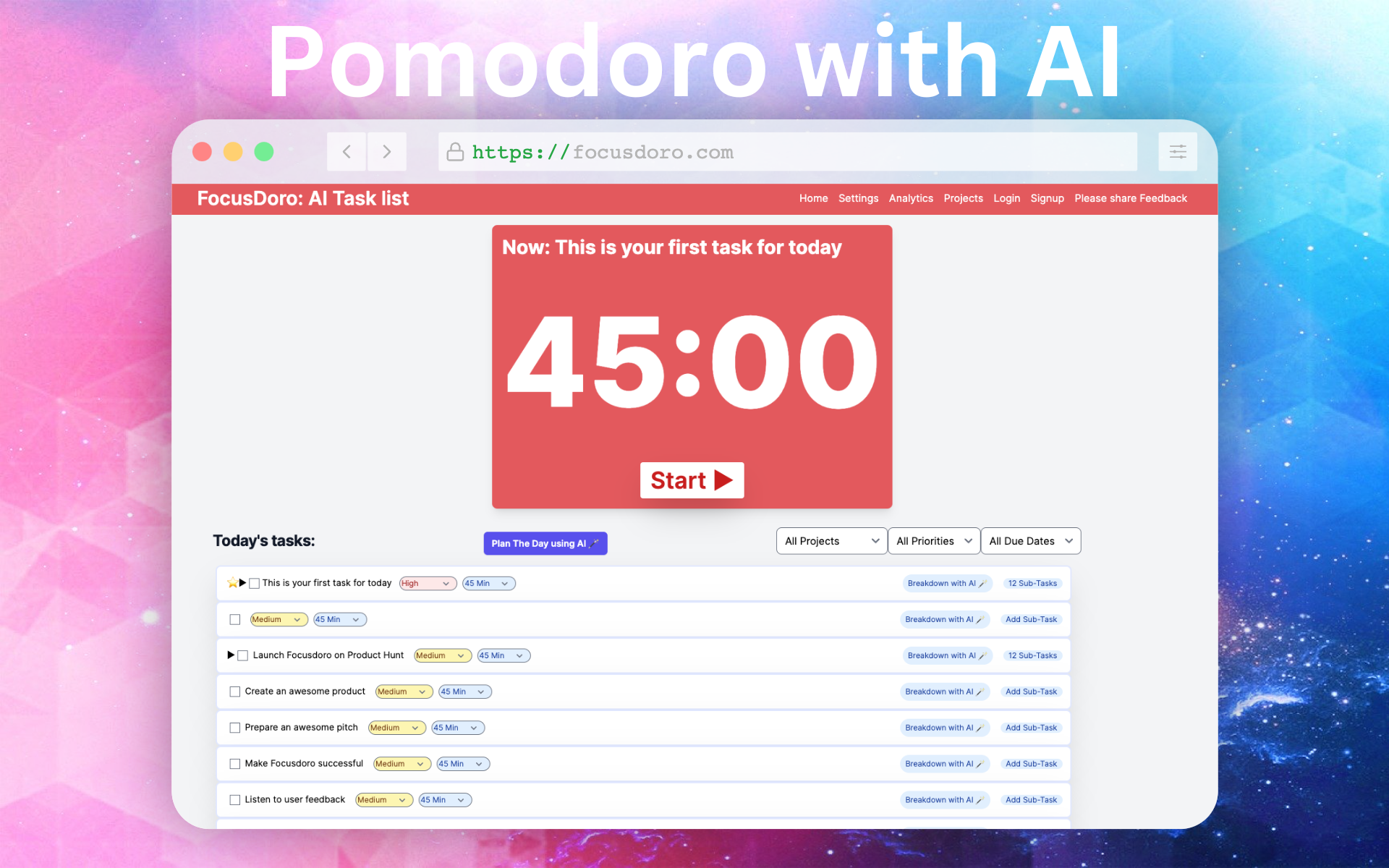 startuptile Focusdoro-Pomodoro with Artifical Intelligence