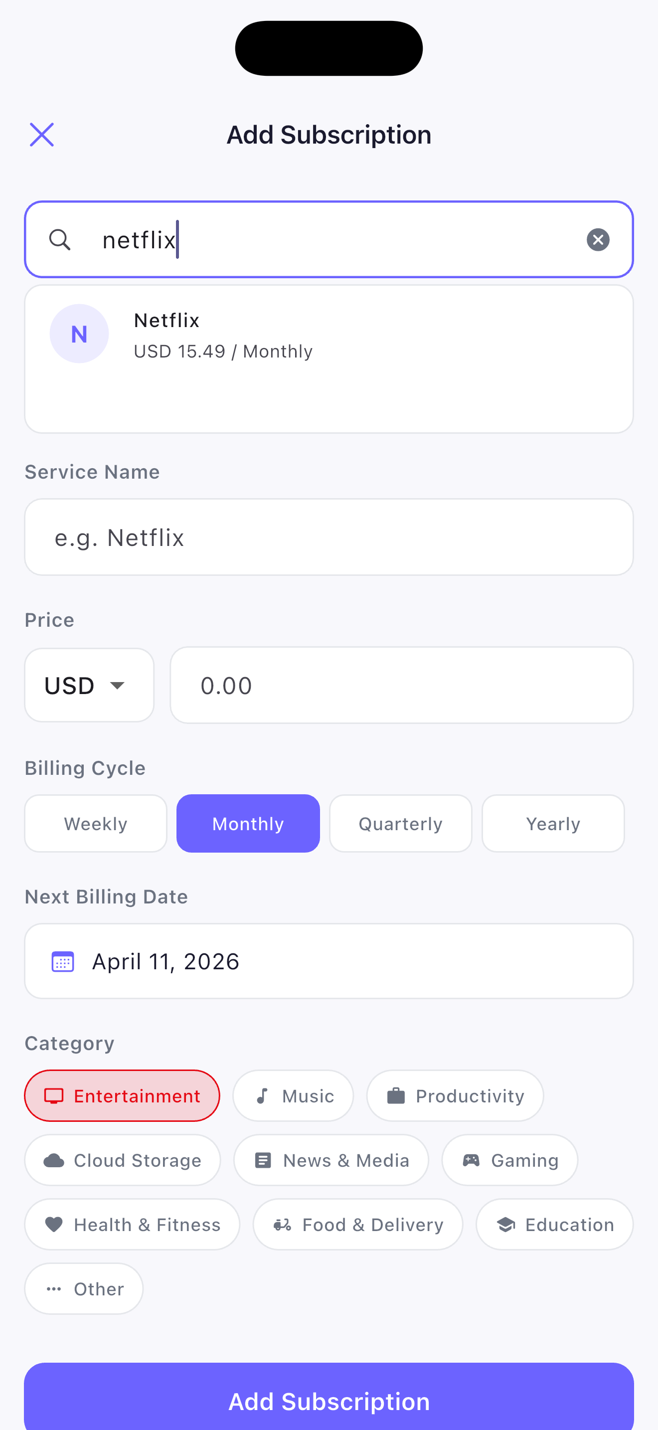 Billie - Subscription Tracker gallery image