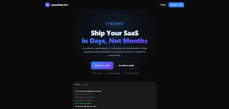 LaunchFast Pro — Ship Your SaaS in Days screenshot 1
