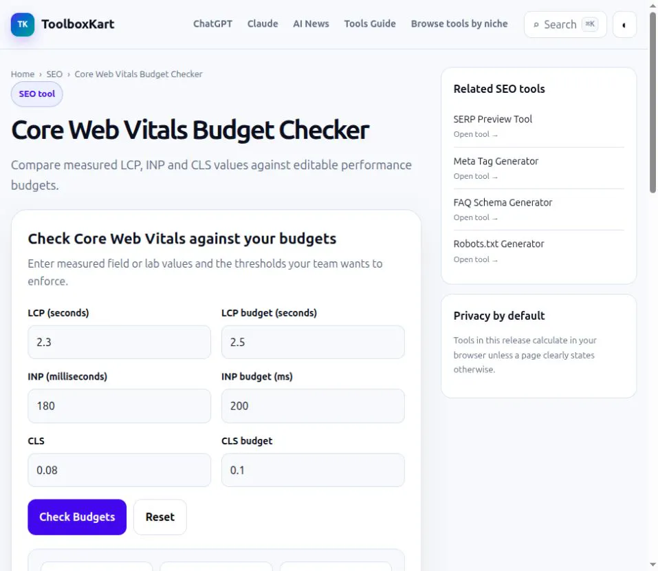 Core Web Vitals Budget Checker gallery image