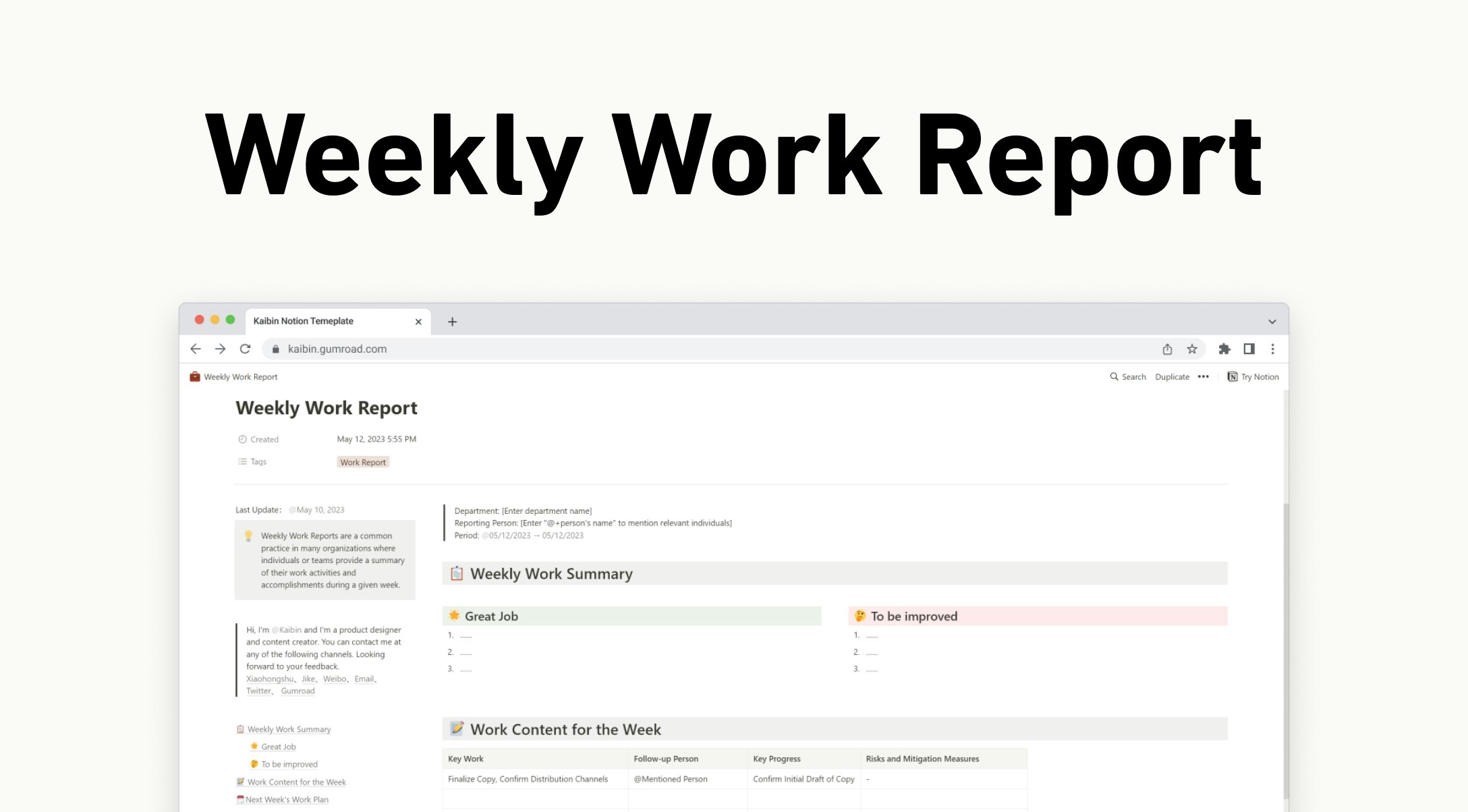 Mídia 1 de Relatório de trabalho semanal noção - Acompanhe seu progresso semanal com facilidade