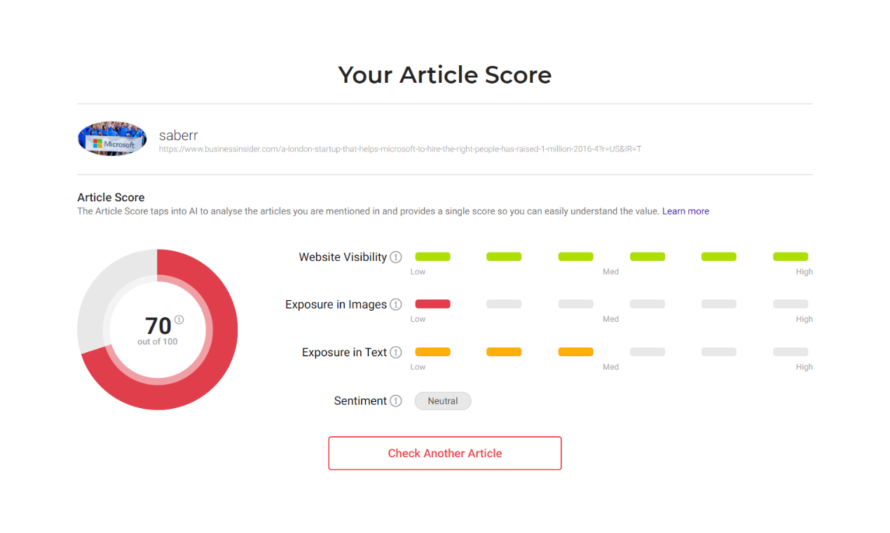 Measur - AI score for PR articles gallery image