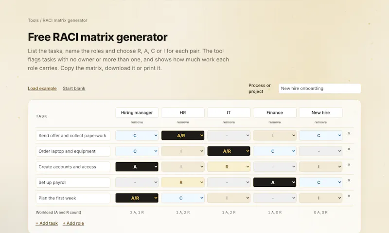 OpsGrit RACI Generator screenshot 1