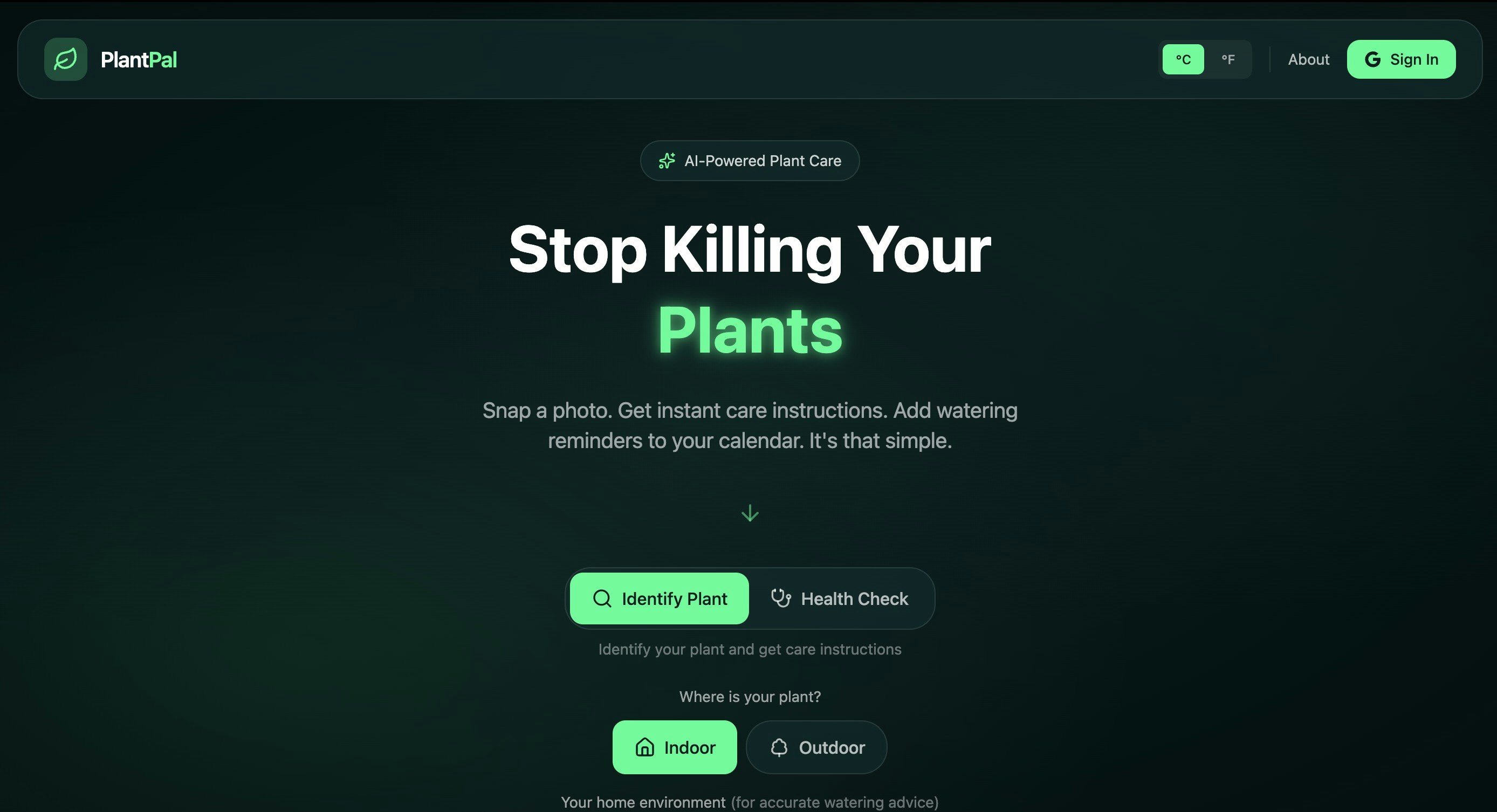 PlantPal (Free) AI Plant Care Assistant - Main product screenshot demonstrating key features and user interface