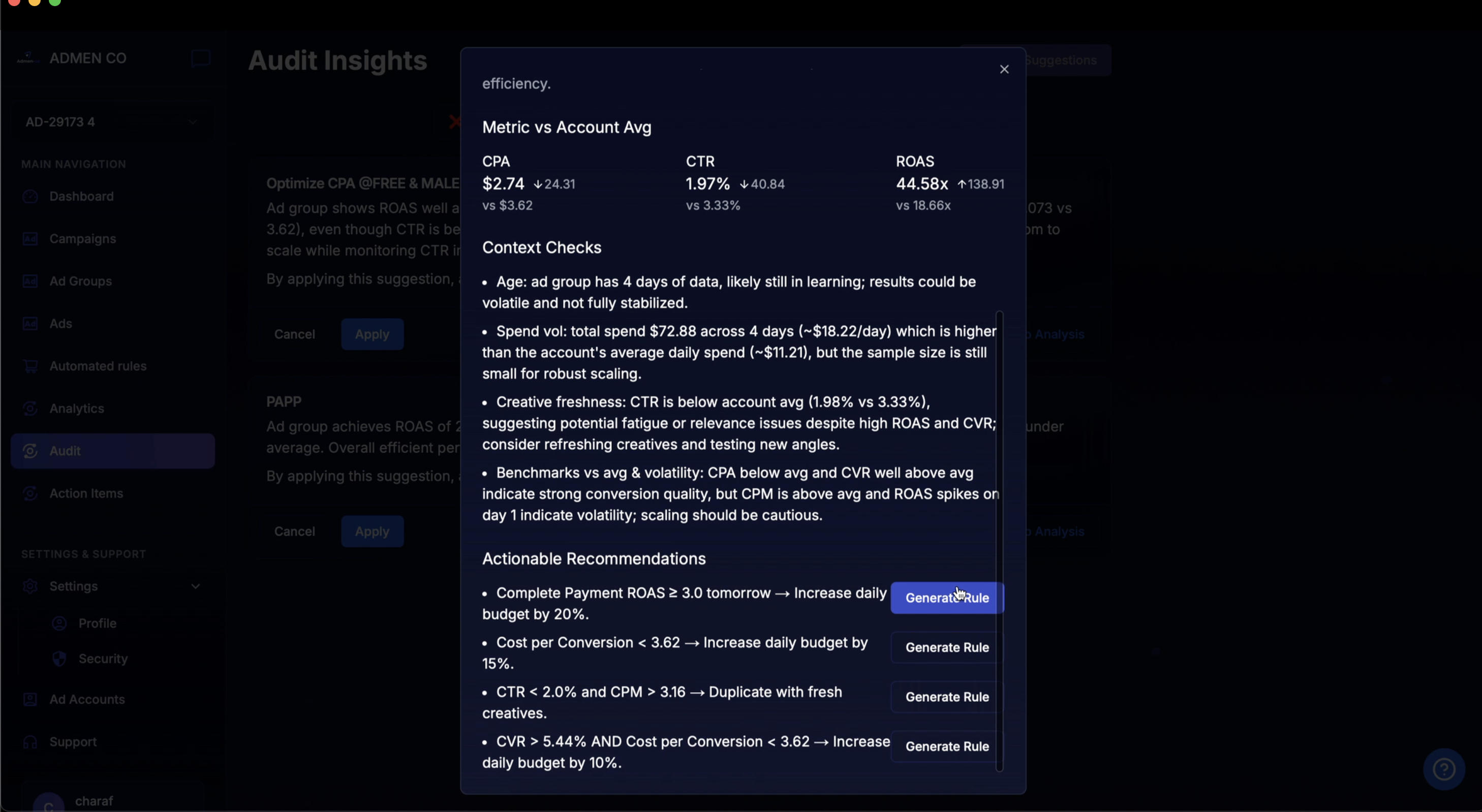 ADMEN – Automated TikTok Ad Optimization - Screenshot 3 showing product features and functionality
