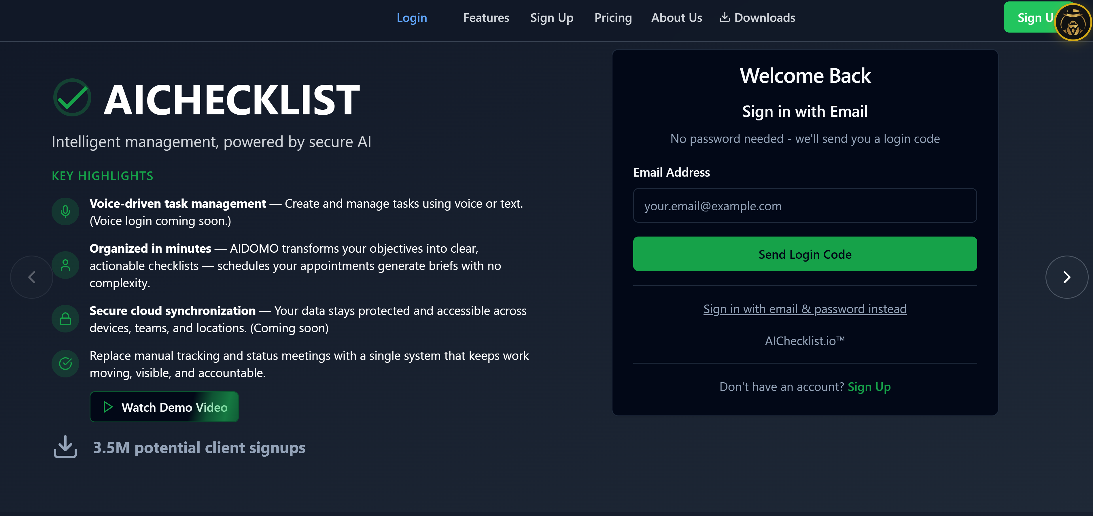 aichecklist.io productivity & scheduling - Main product screenshot demonstrating key features and user interface