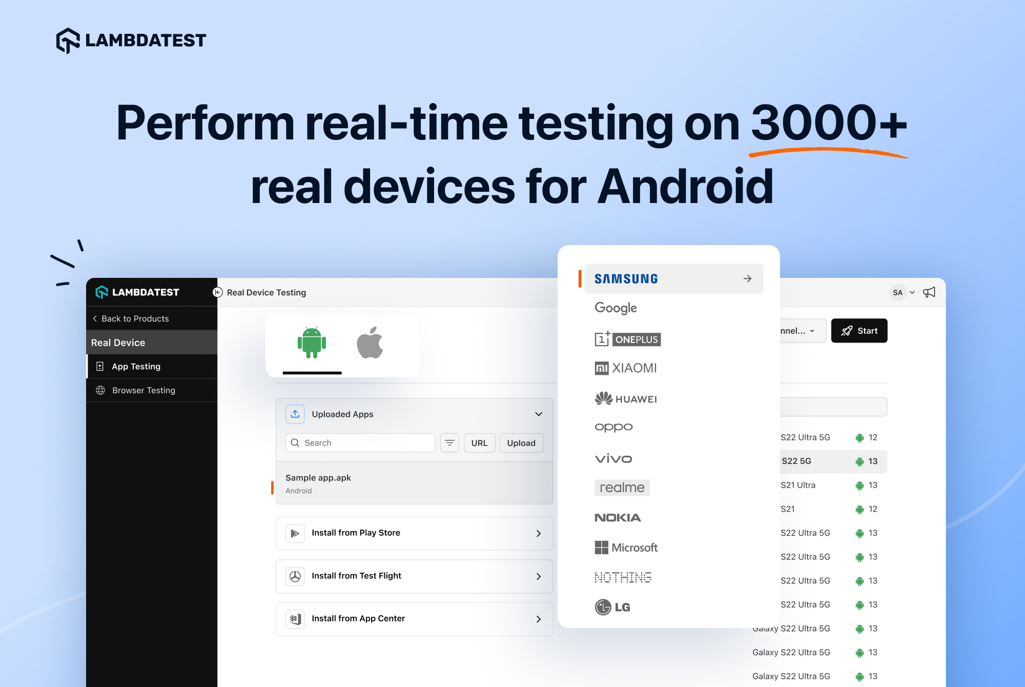 Lambdatest 실제 장치 클라우드 - 3000 개의 실제 Android 및 iOS 장치에서 온라인 앱을 테스트하십시오. 미디어 2
