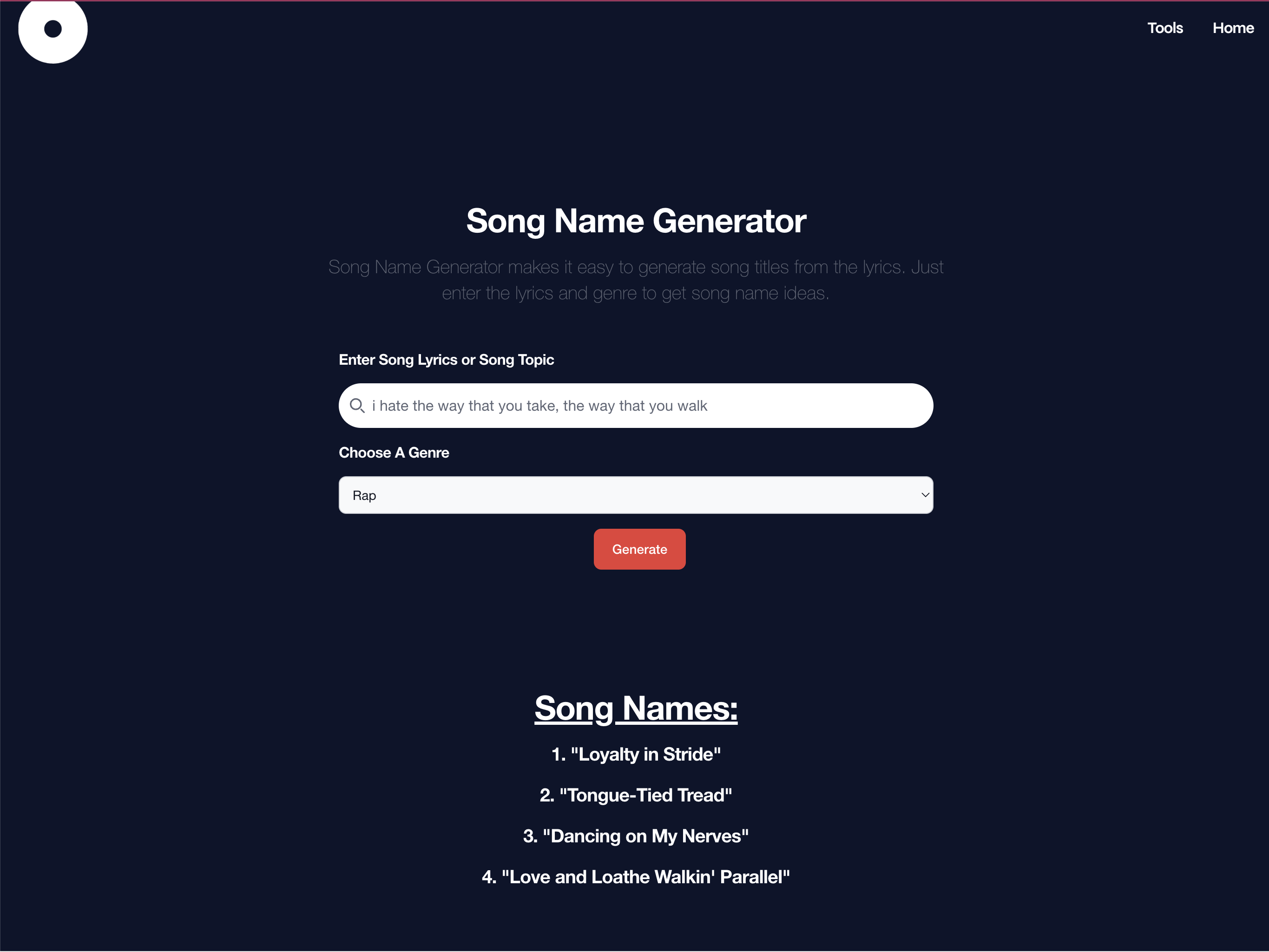 Media Generator Nama Lagu - Menjana idea nama lagu dari lirik 3