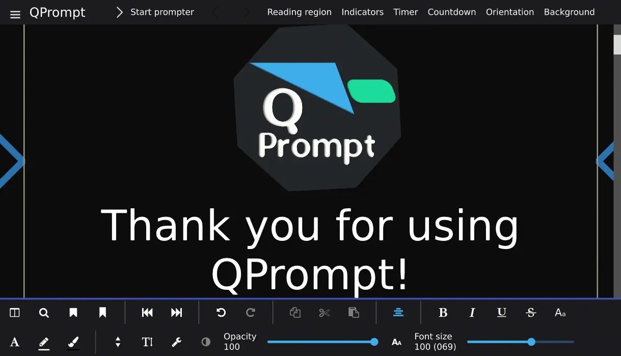 QPrompt v2.0 - Teleprompter - Main product screenshot demonstrating key features and user interface