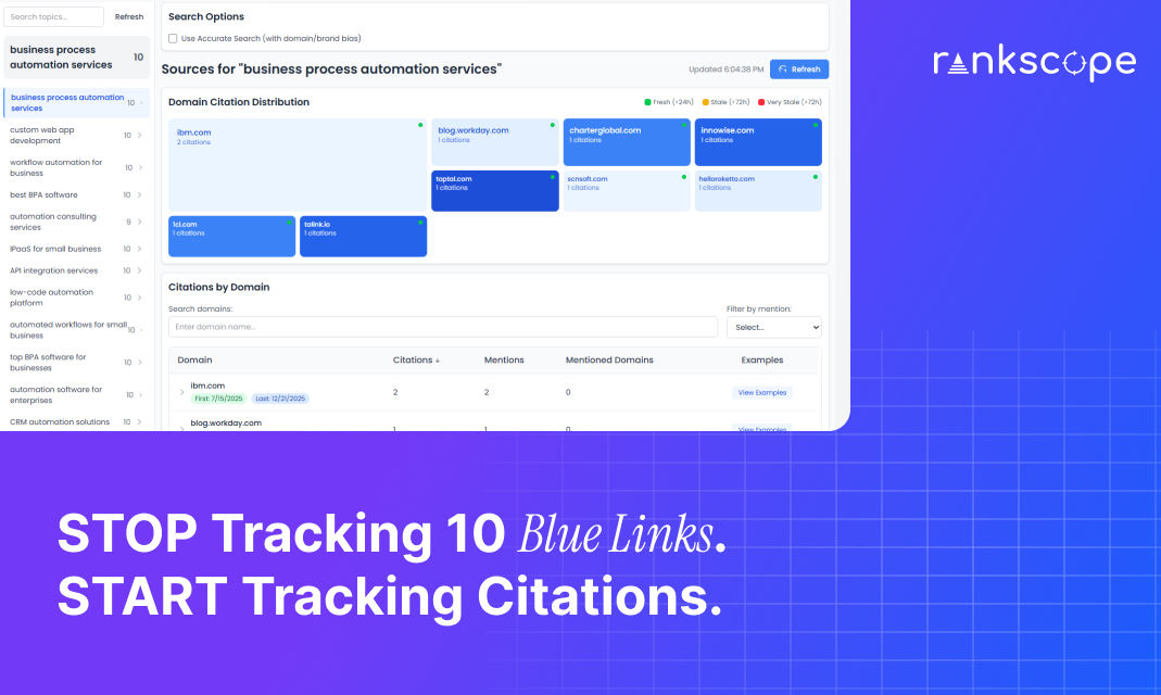 RankScope - Main product screenshot demonstrating key features and user interface