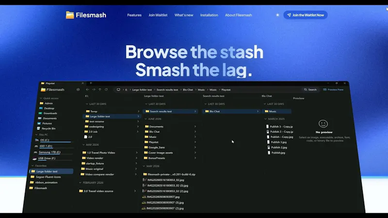 Filesmash Fast file manager for Windows screenshot 1 (video preview)
