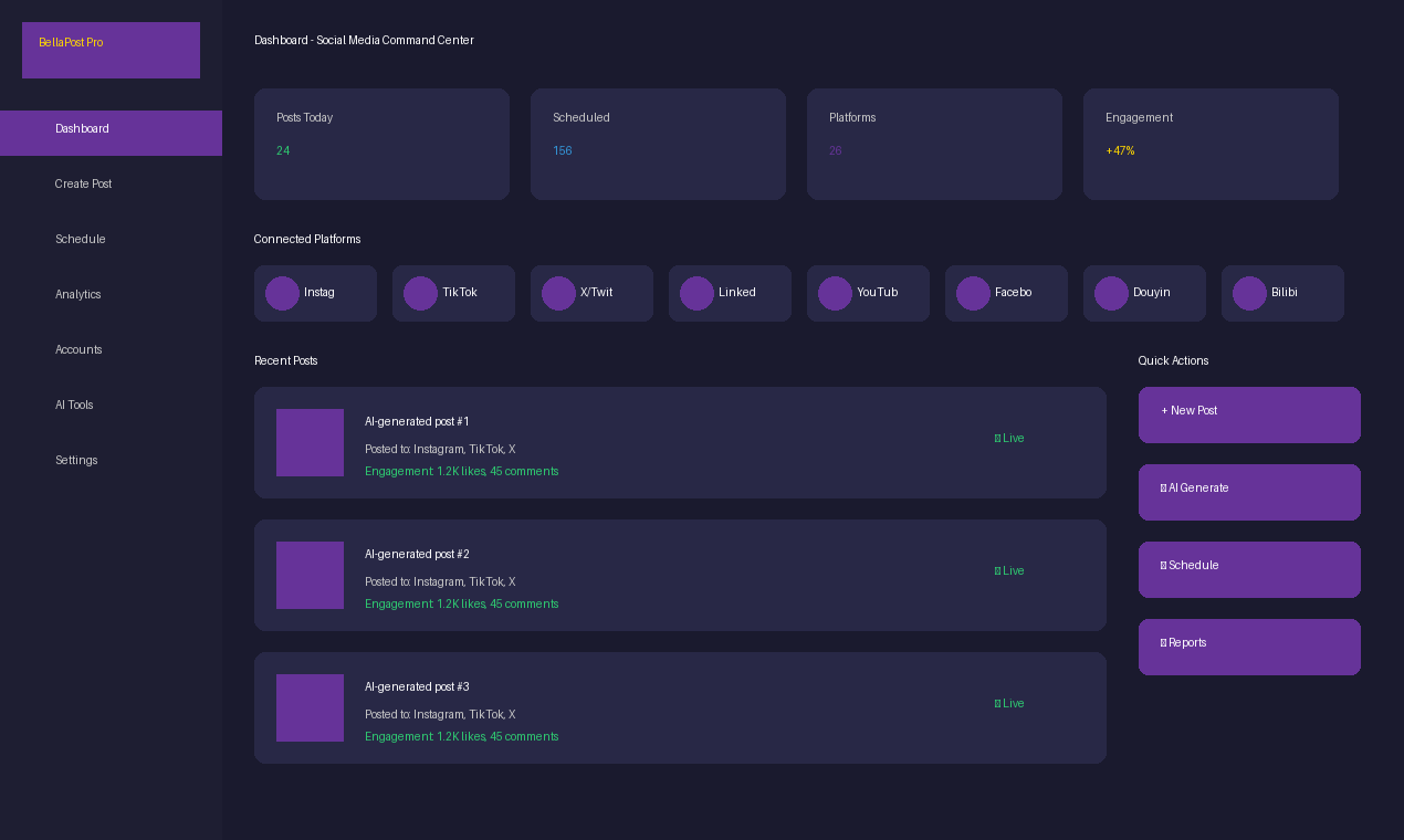 BellaPost Pro - Main product screenshot demonstrating key features and user interface
