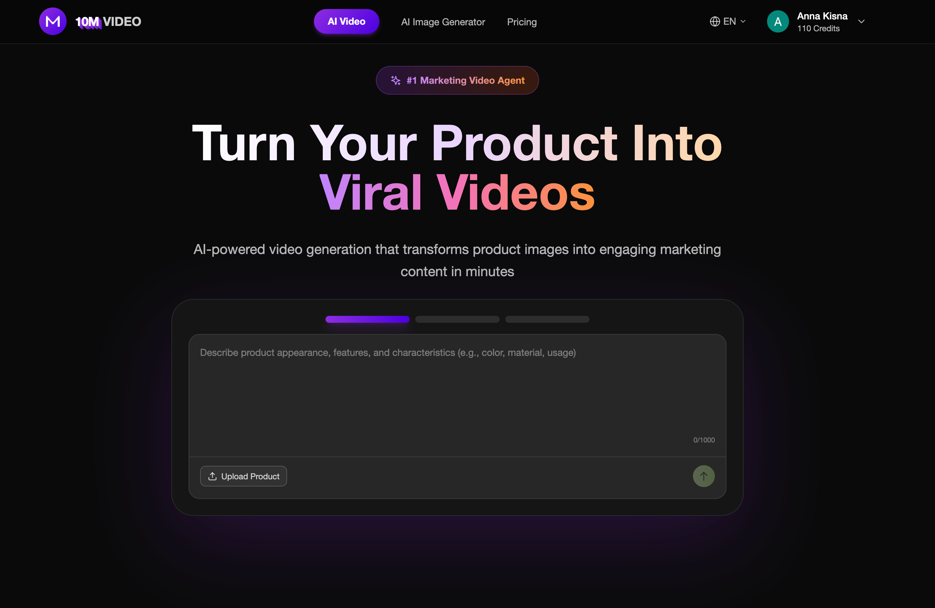 10m.video Turn images into viral videos  - Main product screenshot demonstrating key features and user interface