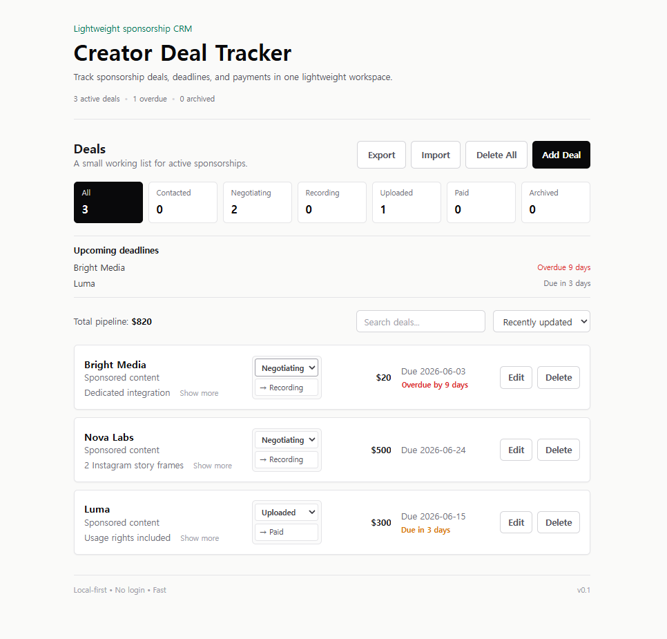Creator Deal Tracker gallery image