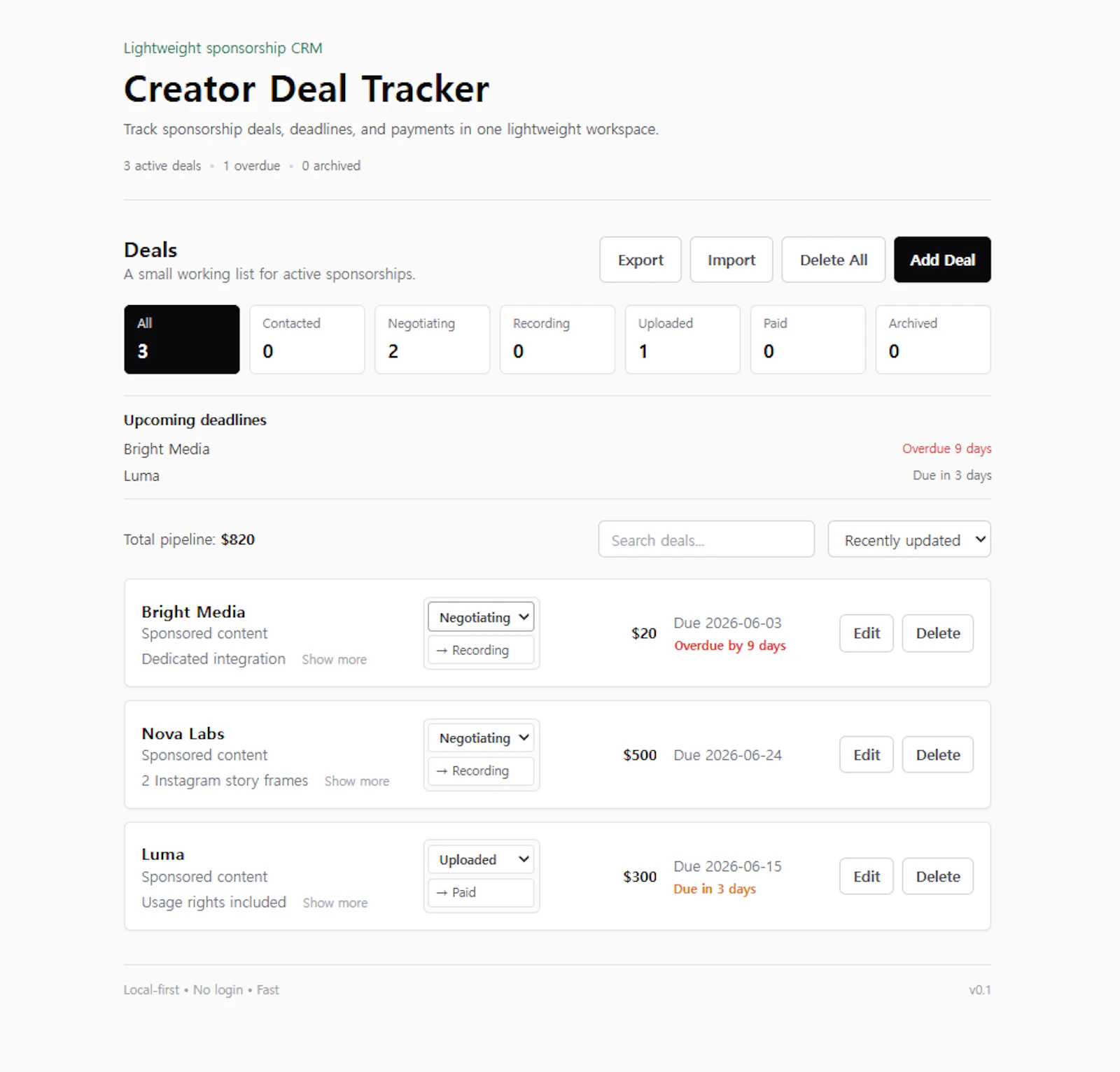 Creator Deal Tracker screenshot 1
