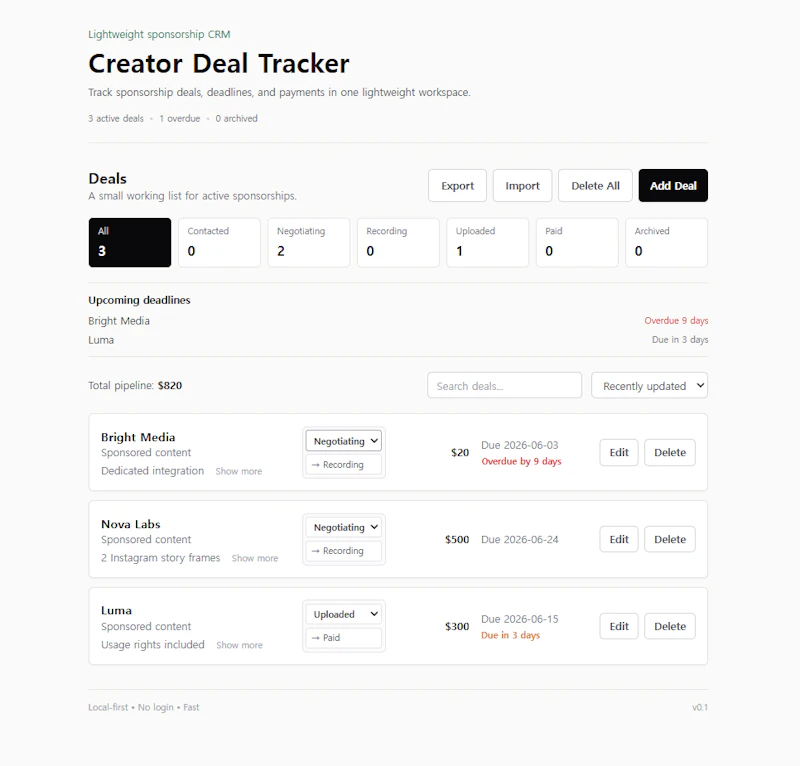Creator Deal Tracker screenshot 1