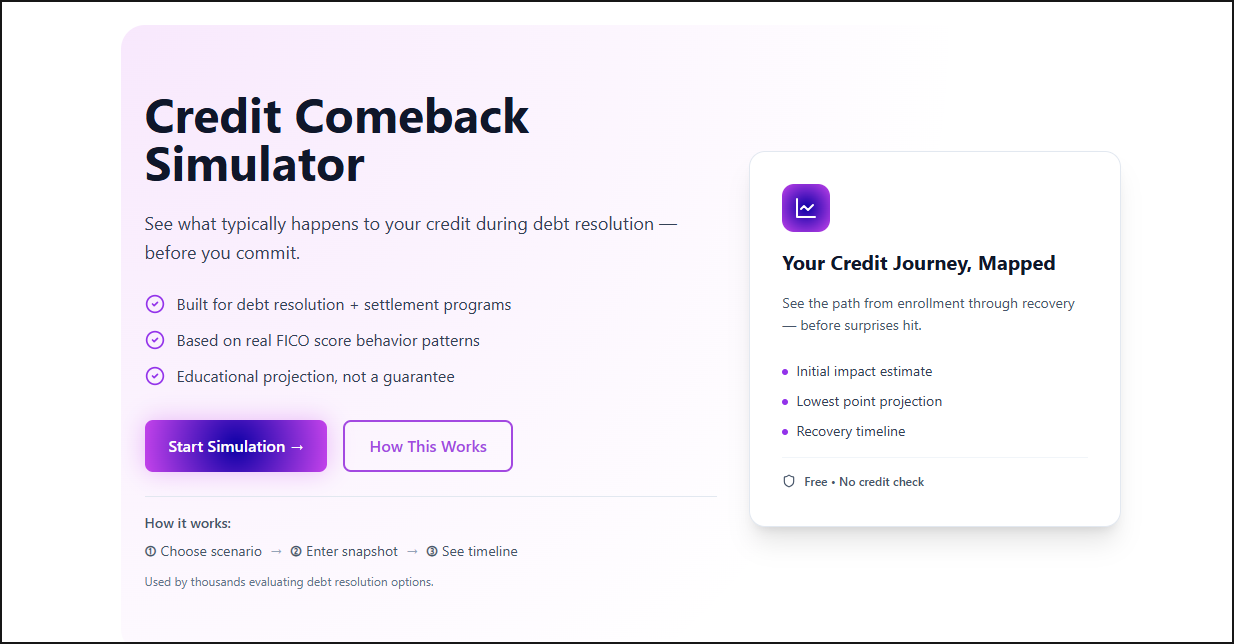 Debt.Tips Credit Comeback Simulator gallery image