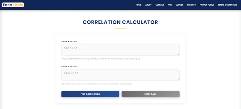 Correlation Calculator – Ease Tools screenshot 1