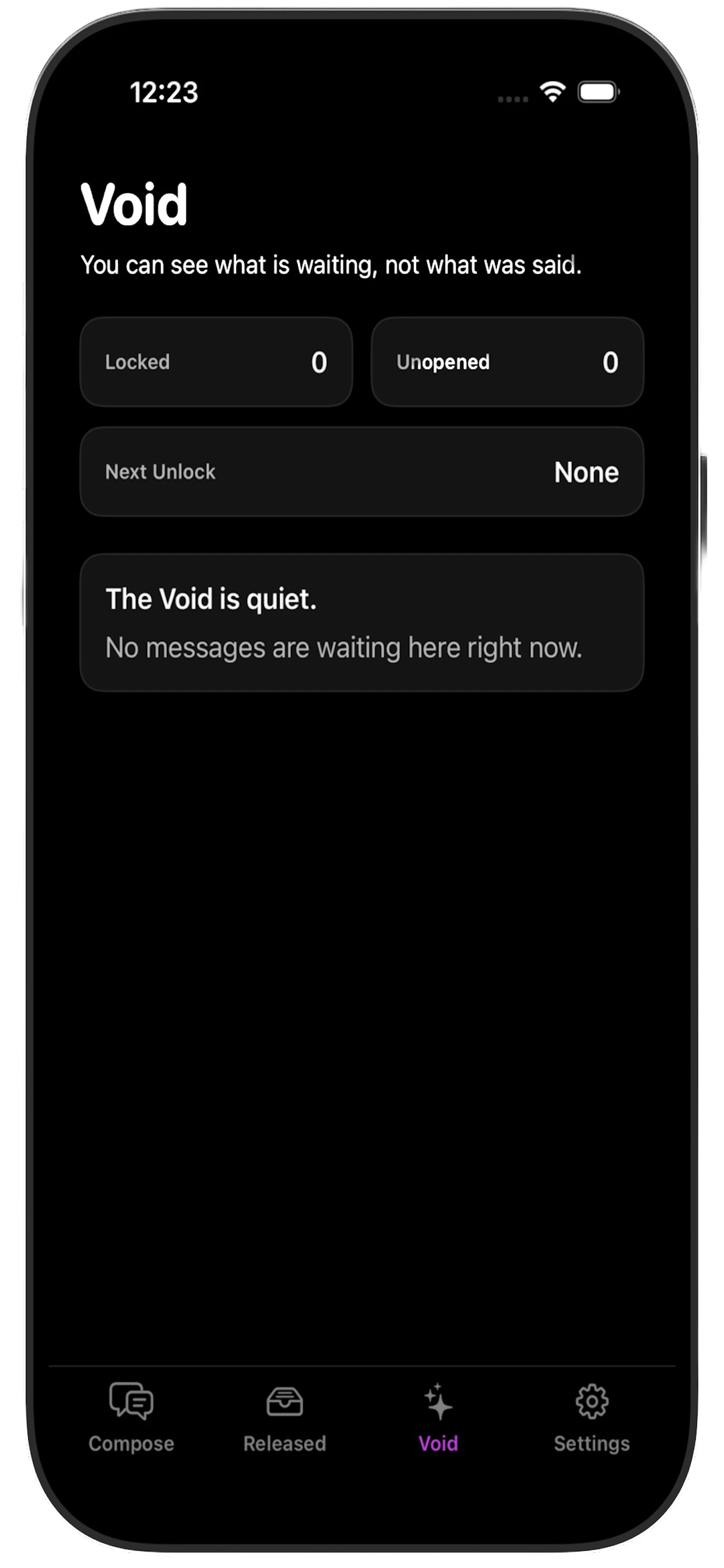 The Void — A private thought-release app screenshot 3