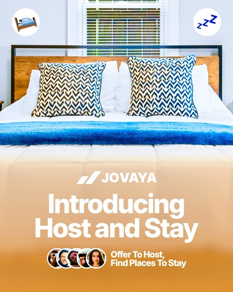 Jovaya - Host And Stay - For Travelers - Main product screenshot demonstrating key features and user interface