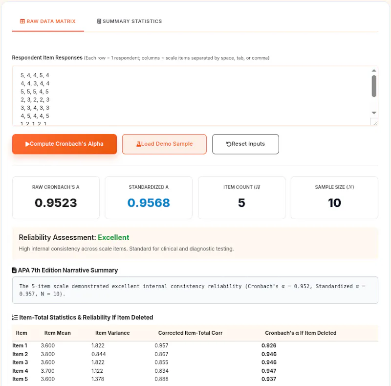 Cronbach Alpha Calculator screenshot 1