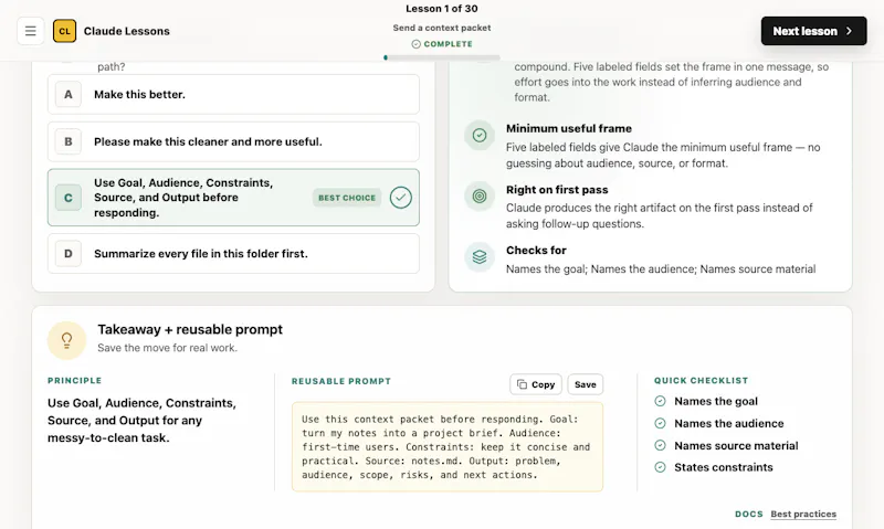 Claude Lessons screenshot 2