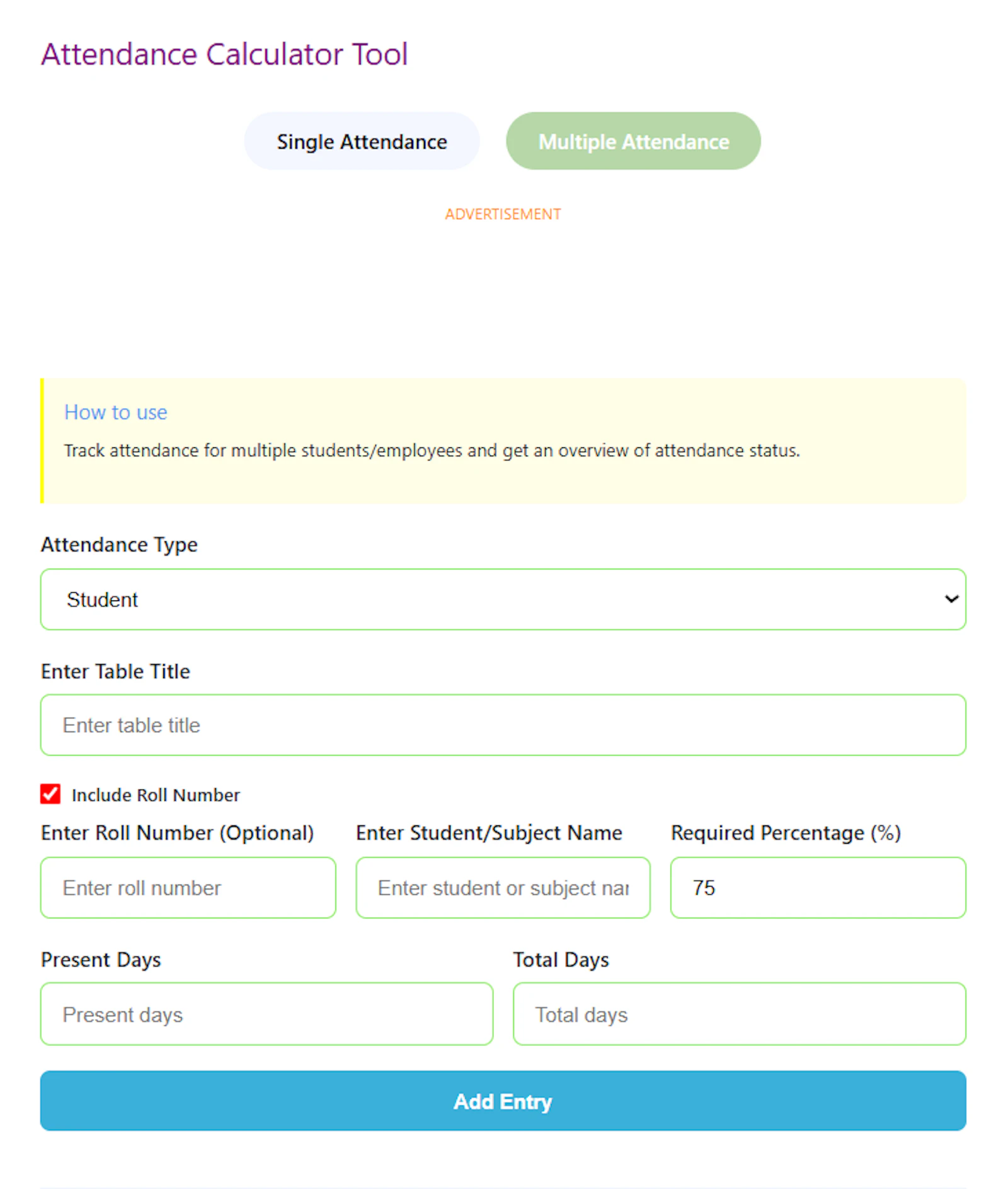 Online Attendance Percentage Calculator screenshot 7