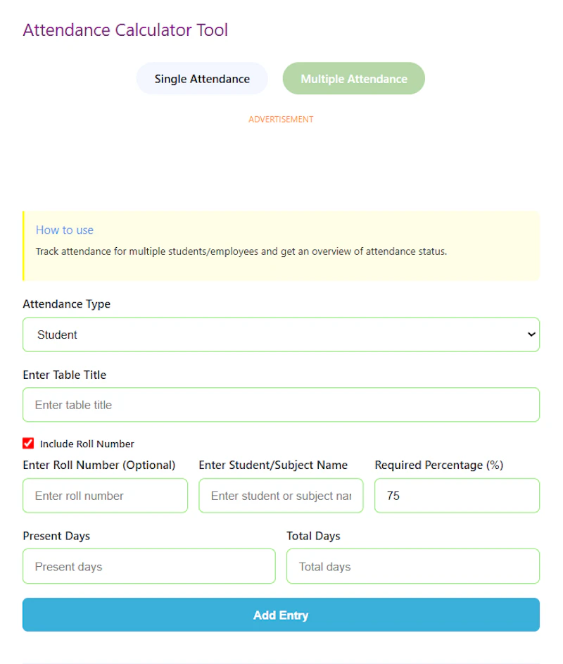 Online Attendance Percentage Calculator screenshot 7