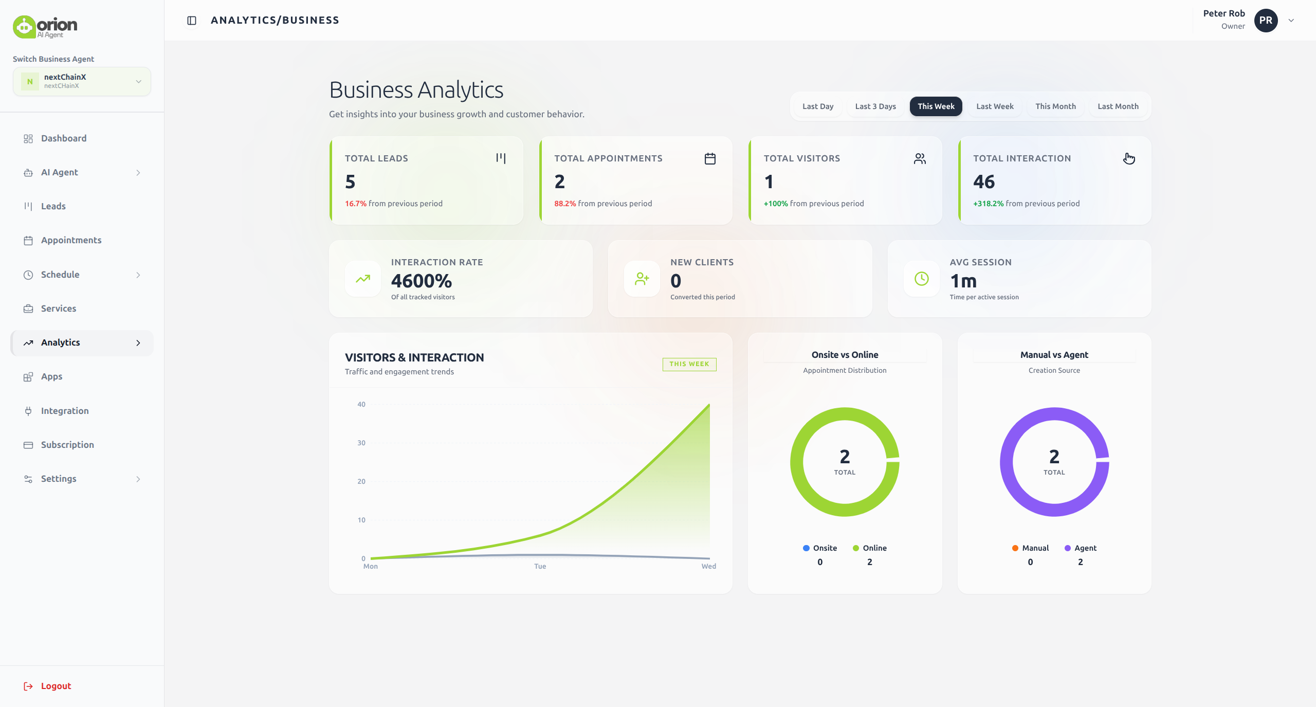 Orion AI Agent  - Screenshot 2 showing product features and functionality