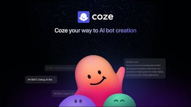 Coze logo: A colorful logo featuring the word &ldquo;Coze&rdquo; with a graphic design element.