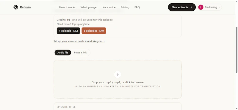 Turn podcast intoLinkedIn posts in voice screenshot 2