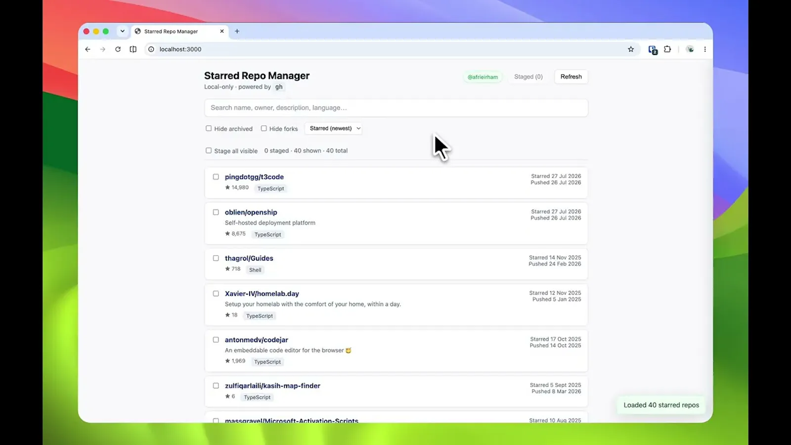 github unstar screenshot 1 (video preview)