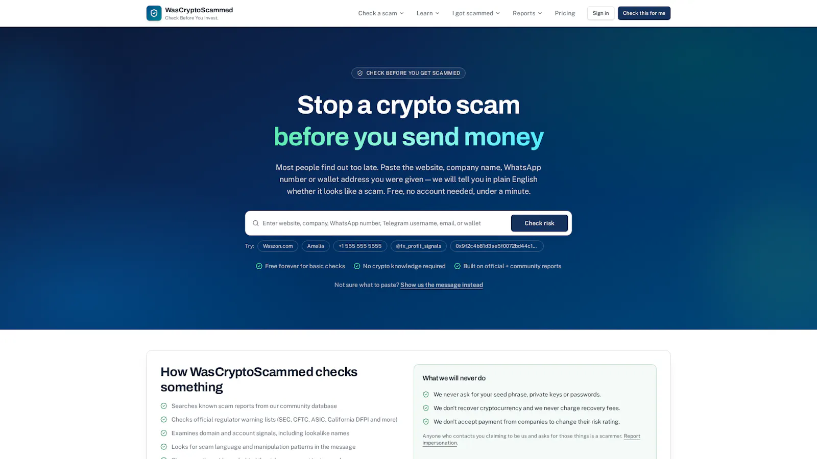 WasCryptoScammed screenshot 1